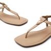 DREAM PAIRS Women’s T-Strap Thong Flat Sandals with Cute Square Toe Strappy for Summer(Nude)