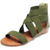 DREAM PAIRS Women’s Elastic Ankle Strap Low Wedges Sandals(Army/Green)