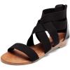 DREAM PAIRS Women’s Elastic Ankle Strap Low Wedges Sandals(Black)