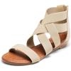 DREAM PAIRS Women’s Elastic Ankle Strap Low Wedges Sandals(Nude)