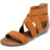 DREAM PAIRS Women’s Elastic Ankle Strap Low Wedges Sandals(Tan)