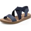 DREAM PAIRS Women’s Open Toe Elastic Ankle Strap Flat Summer Sandals(Navy)