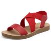 DREAM PAIRS Women’s Open Toe Elastic Ankle Strap Flat Summer Sandals(Red)