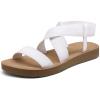 DREAM PAIRS Women’s Open Toe Elastic Ankle Strap Flat Summer Sandals(White-1)