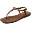 DREAM PAIRS Women’s T-Strap Thong Flat Sandals with Cute Square Toe Strappy for Summer(Brown)
