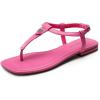 DREAM PAIRS Women’s T-Strap Thong Flat Sandals with Cute Square Toe Strappy for Summer(Hot Pink)