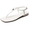 DREAM PAIRS Women’s T-Strap Thong Flat Sandals with Cute Square Toe Strappy for Summer(White)