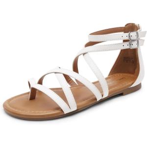 DREAM PAIRS Women’s Dressy Gladiator Summer Cross Strappy Sandals Comfort Flat Casual Beach Fisherman Thong sandals(White)