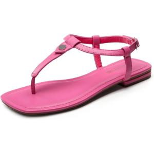 DREAM PAIRS Women’s T-Strap Thong Flat Sandals with Cute Square Toe Strappy for Summer(Hot Pink)