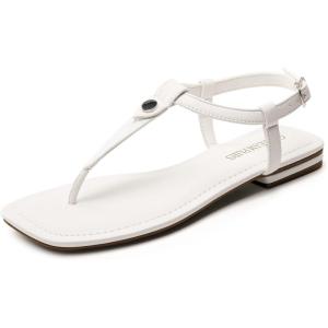 DREAM PAIRS Women’s T-Strap Thong Flat Sandals with Cute Square Toe Strappy for Summer(White)