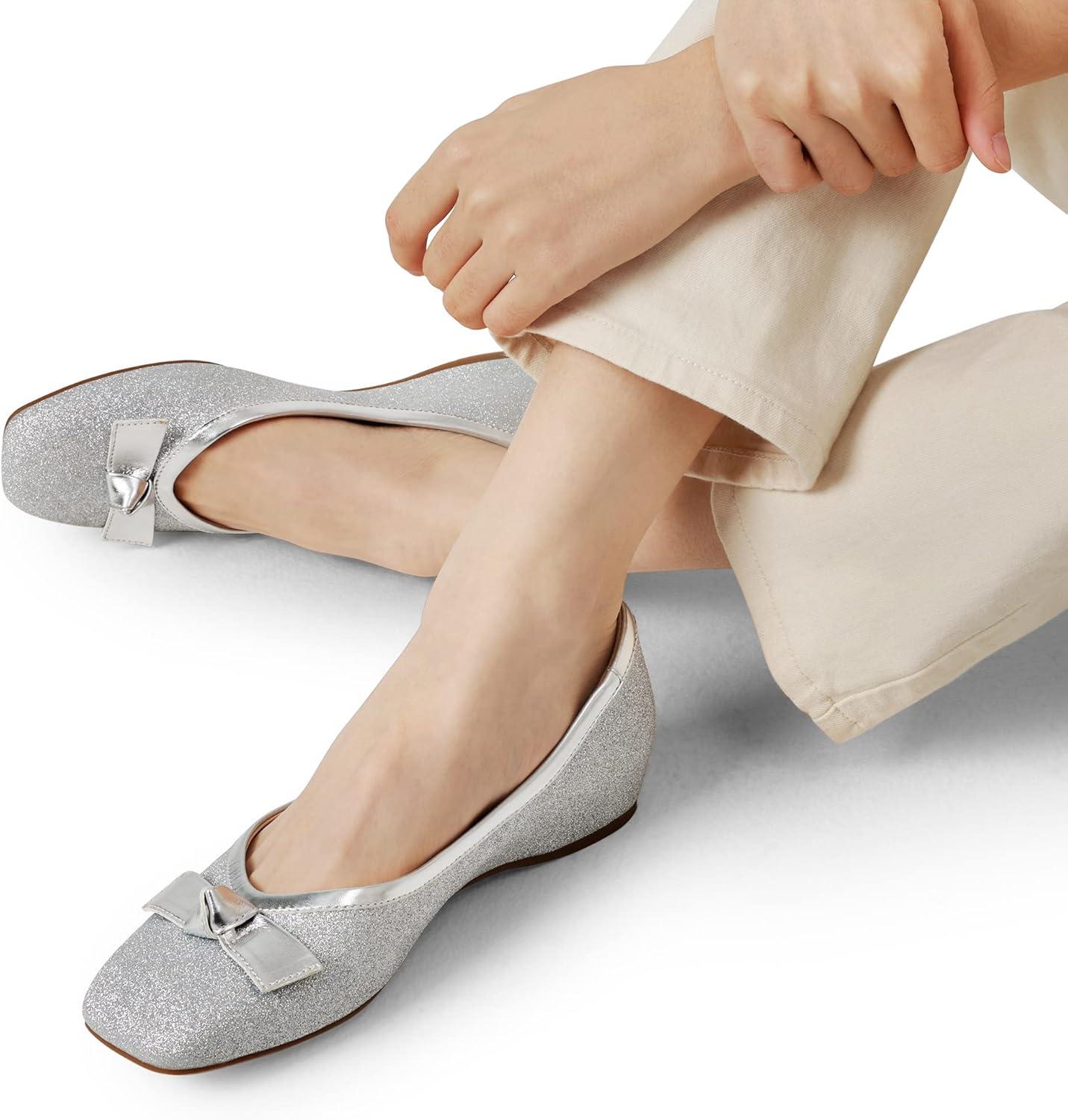 imageDREAM PAIRS Womens Low Wedge Dressy Flats Comfortable Square Toe Rhinestone Wedding ShoesSilverglitter