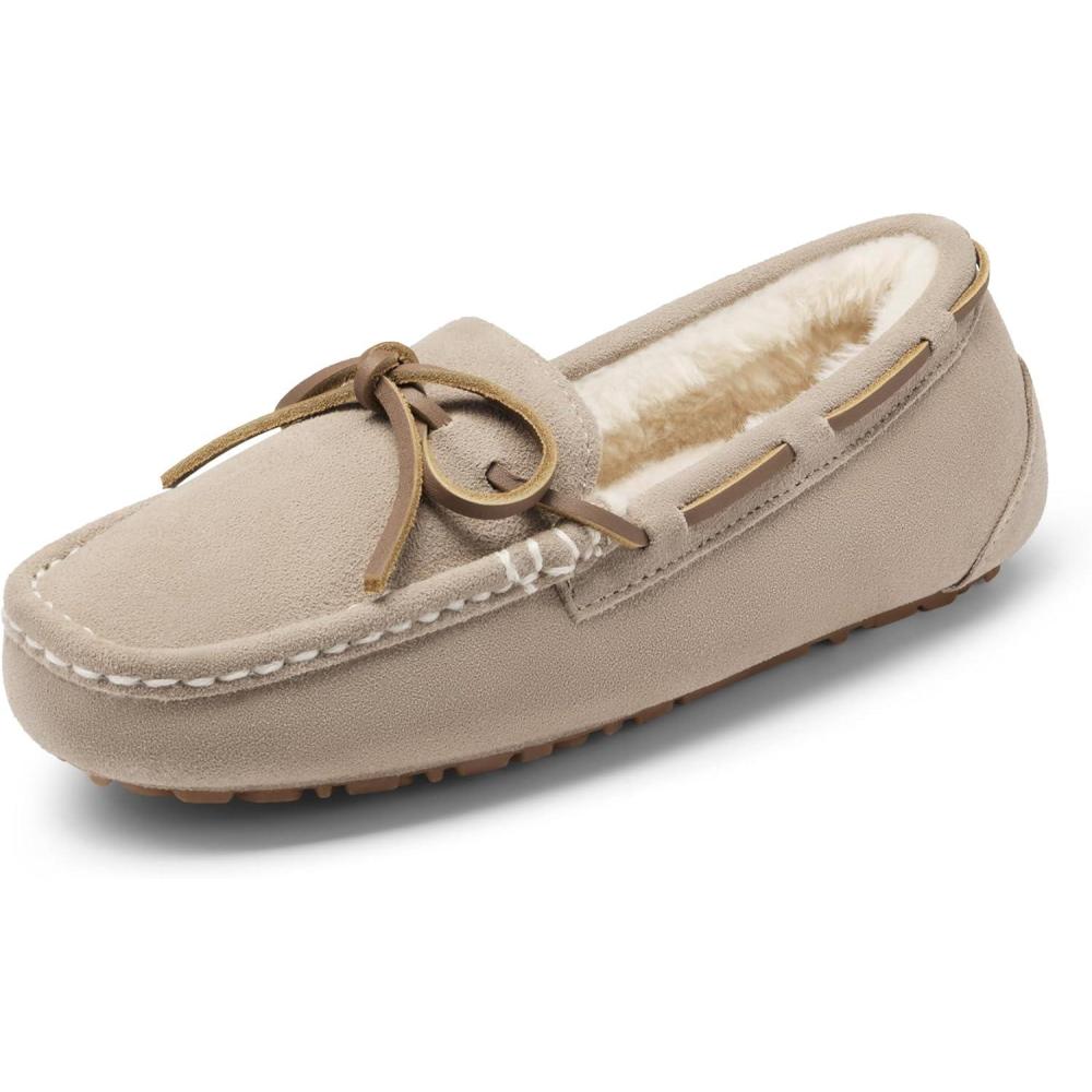 imageDREAM PAIRS Womens House Slippers Indoor Outdoor Moccasin Fuzzy Fluffy Furry Loafers Suede Leather Warm ShoesSand