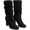 DREAM PAIRS Slouch Boots for Women Mid Calf, Women’s Fashion Almond Toe High Heel Fall Winter Dressy Boots(Black-suede)