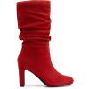 DREAM PAIRS Slouch Boots for Women Mid Calf, Women’s Fashion Almond Toe High Heel Fall Winter Dressy Boots(Red-suede)