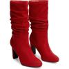 DREAM PAIRS Slouch Boots for Women Mid Calf, Women’s Fashion Almond Toe High Heel Fall Winter Dressy Boots(Red-suede)