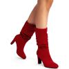 DREAM PAIRS Slouch Boots for Women Mid Calf, Women’s Fashion Almond Toe High Heel Fall Winter Dressy Boots(Red-suede)