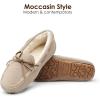 DREAM PAIRS Women’s House Slippers Indoor Outdoor Moccasin Fuzzy Fluffy Furry Loafers Suede Leather Warm Shoes(Sand)