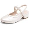 DREAM PAIRS Girls Dress Shoes Slingback Heels Round Toe Pump for Little Big Kids Flower Party Wedding Princess(Ivory)