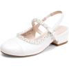 DREAM PAIRS Girls Dress Shoes Slingback Heels Round Toe Pump for Little Big Kids Flower Party Wedding Princess(White/Pearl)