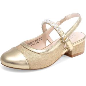 DREAM PAIRS Girls Dress Shoes Slingback Heels Round Toe Pump for Little Big Kids Flower Party Wedding Princess(Gold)