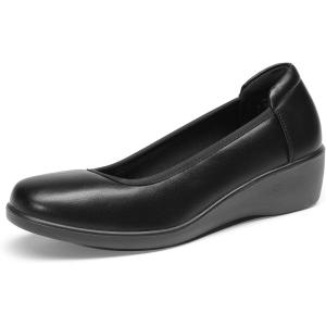 DREAM PAIRS Women’s Low Wedges Heels Pumps Comfortable Slip-on Round Toe Dress Work Shoes for Office Business(Black)