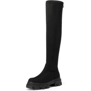 DREAM PAIRS Women’s Over The Knee Platform Thigh High Boots Long Stretch Soft Chunky Lug Sole Fall Boots(Black/Suede)