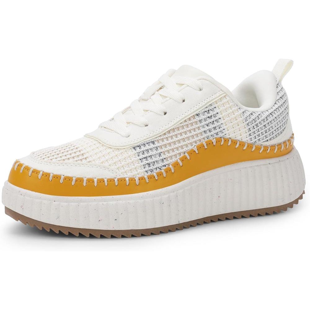 imageDREAM PAIRS Women Chunky City Tweed Comfortable Casual Platform Fashion SneakerBeigeOrange