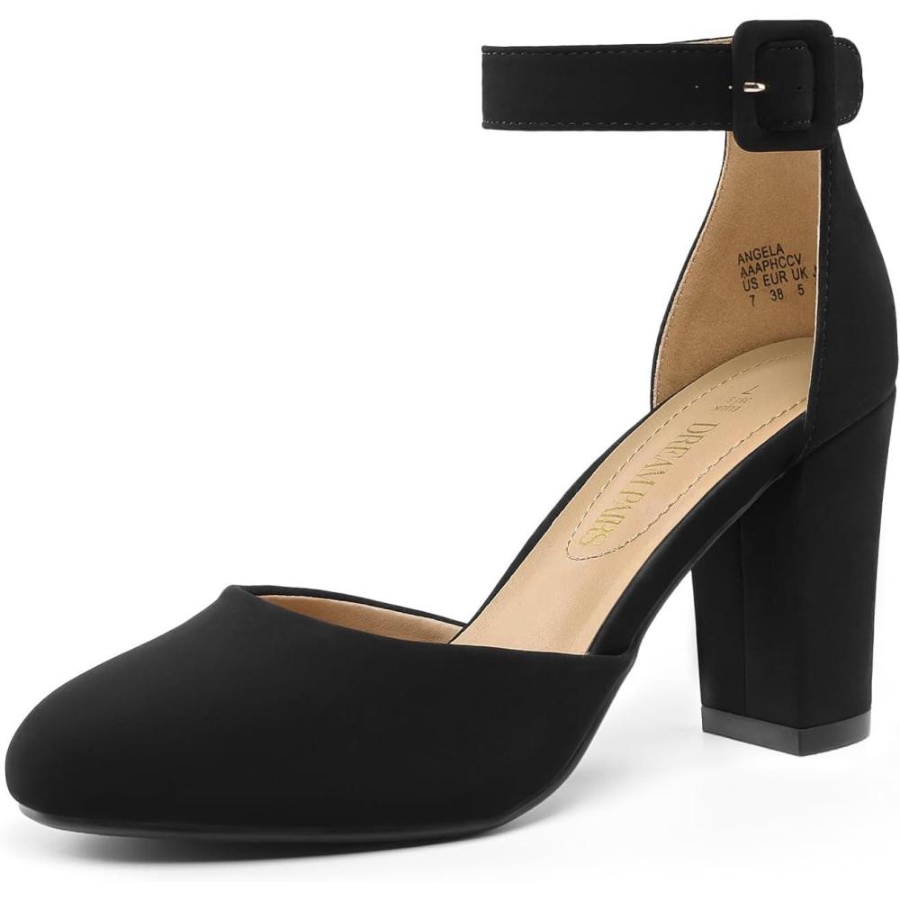 imageDREAM PAIRS Womens High Heel Ankle Strap Closed Toe Chunky Wedding Pumps ShoesBlackNubuck