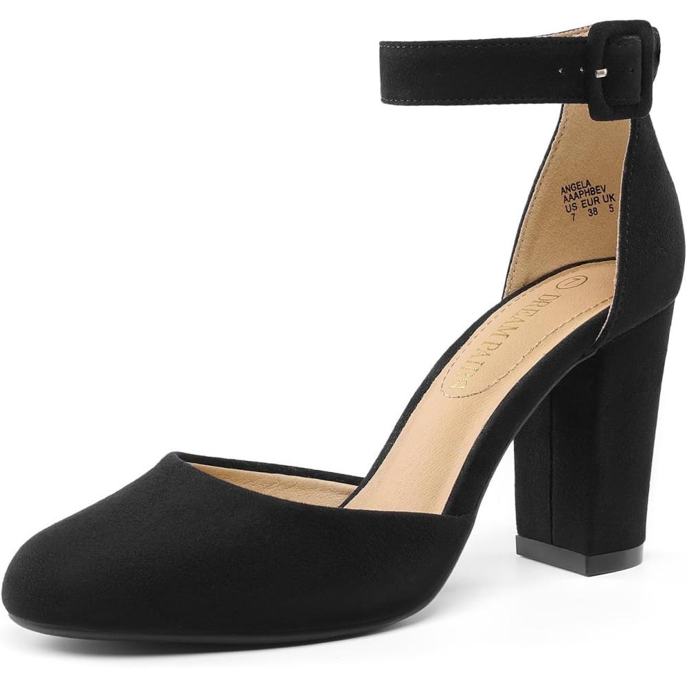 imageDREAM PAIRS Womens High Heel Ankle Strap Closed Toe Chunky Wedding Pumps ShoesBlackSuede