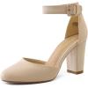 DREAM PAIRS Women’s High Heel Ankle Strap Closed Toe Chunky Wedding Pumps Shoes(Nude/Suede)