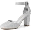 DREAM PAIRS Women’s High Heel Ankle Strap Closed Toe Chunky Wedding Pumps Shoes(Silver/Glitter)
