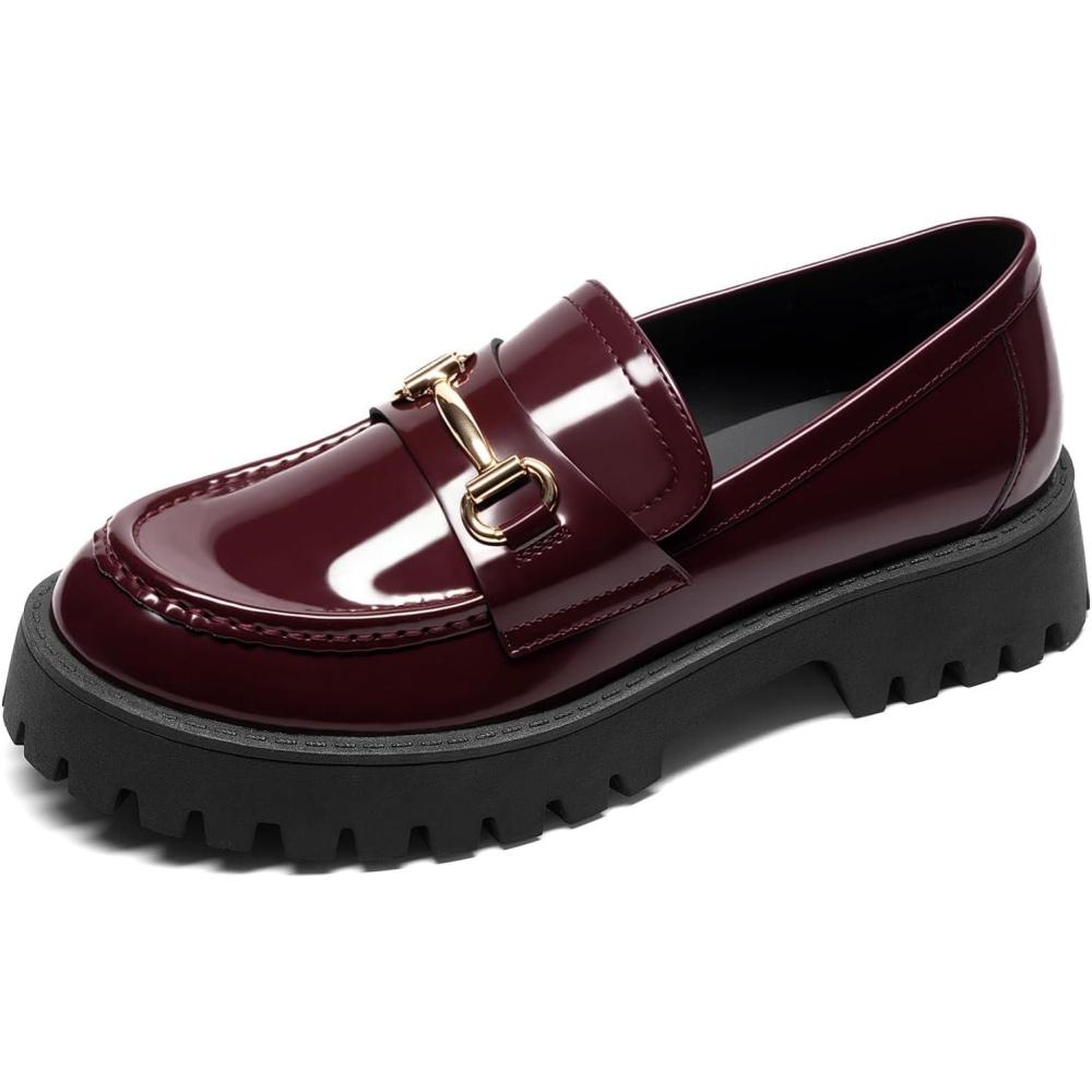 imageDREAM PAIRS Loafers for Women Platform Chunky Penny Loafer Slip On Casual Dressy Business Shoes with Arch SupportBurgundy