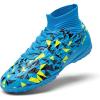 DREAM PAIRS Boys Girls Indoor Soccer Shoes High Top Football Turf Futsal Shoes for Little/Big Kid(Blue)