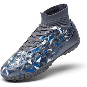 DREAM PAIRS Boys Girls Indoor Soccer Shoes High Top Football Turf Futsal Shoes for Little/Big Kid(Grey)