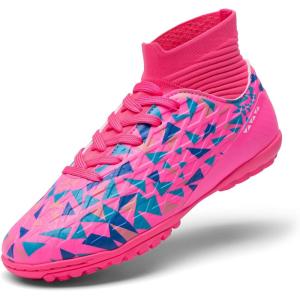 DREAM PAIRS Boys Girls Indoor Soccer Shoes High Top Football Turf Futsal Shoes for Little/Big Kid(Hot Pink)