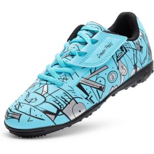 DREAM PAIRS Boys Girls Indoor Turf Soccer Cleats Lace Up Athletic Youth Futsal Football Casual Shoes for Little/Big Kid(Blue)