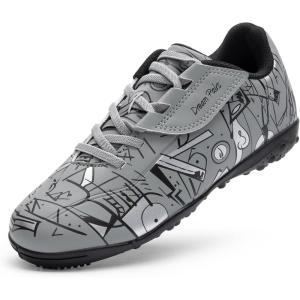 DREAM PAIRS Boys Girls Indoor Turf Soccer Cleats Lace Up Athletic Youth Futsal Football Casual Shoes for Little/Big Kid(Grey)