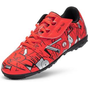 DREAM PAIRS Boys Girls Indoor Turf Soccer Cleats Lace Up Athletic Youth Futsal Football Casual Shoes for Little/Big Kid(Red)