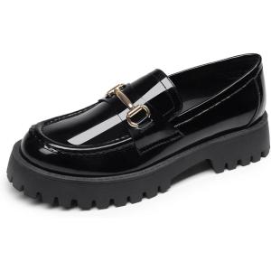 DREAM PAIRS Loafers for Women Platform Chunky Penny Loafer Slip On Casual Dressy Business Shoes with Arch Support(Black-patent)