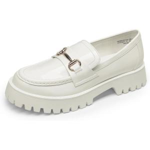 DREAM PAIRS Loafers for Women Platform Chunky Penny Loafer Slip On Casual Dressy Business Shoes with Arch Support(White)