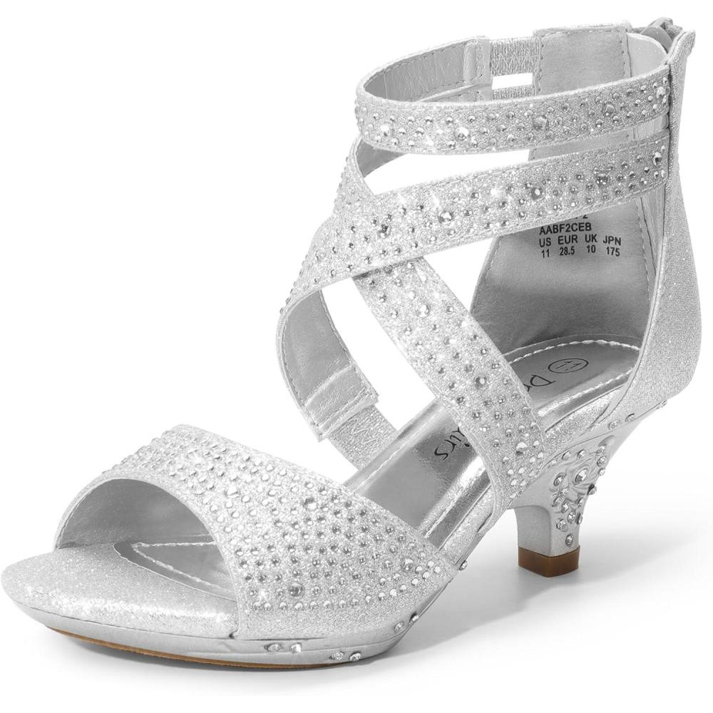 imageDREAM PAIRS Girls Sandals Low Heel Dress Pump SandalsSilver