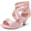 DREAM PAIRS Girls Sandals Low Heel Dress Pump Sandals(Pink)