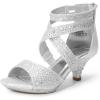 DREAM PAIRS Girls Sandals Low Heel Dress Pump Sandals(Silver)