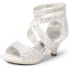 DREAM PAIRS Girls Sandals Low Heel Dress Pump Sandals(White)