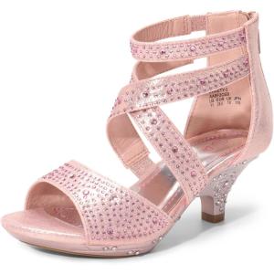 DREAM PAIRS Girls Sandals Low Heel Dress Pump Sandals(Pink)