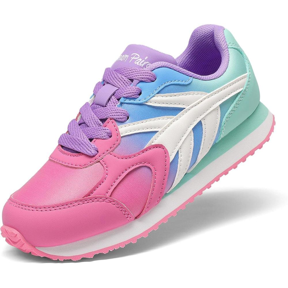 image:imageDREAM PAIRS Girls Sneakers Laceup Tennis Running Casual Footwear LilLegends Lightweight Classic Walking Shoes for LittleBig KidHot PinkGreen