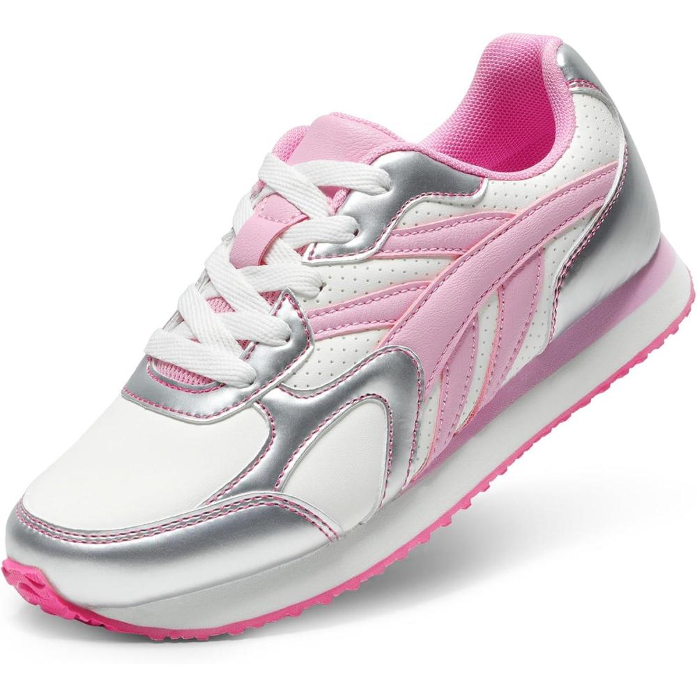 image:imageDREAM PAIRS Girls Sneakers Laceup Tennis Running Casual Footwear LilLegends Lightweight Classic Walking Shoes for LittleBig KidPinkSilver