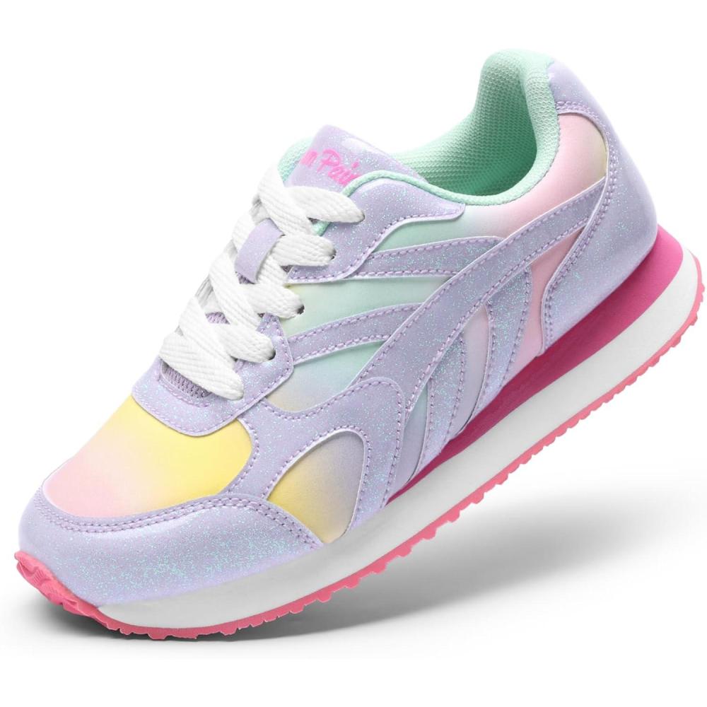 image:imageDREAM PAIRS Girls Sneakers Laceup Tennis Running Casual Footwear LilLegends Lightweight Classic Walking Shoes for LittleBig KidRainbowPurple
