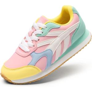 DREAM PAIRS Girls Sneakers Lace-up Tennis Running Casual Footwear LilLegends Lightweight Classic Walking Shoes for Little/Big Kid(Mint Green/Pink)