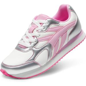 DREAM PAIRS Girls Sneakers Lace-up Tennis Running Casual Footwear LilLegends Lightweight Classic Walking Shoes for Little/Big Kid(Pink/Silver)